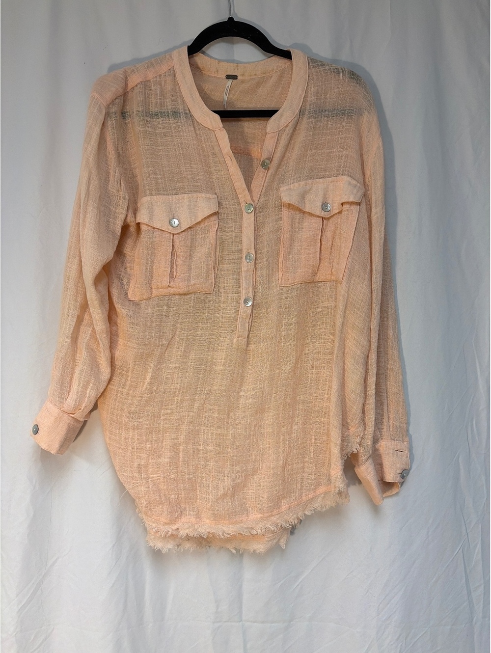 Freepeople Peach Textured Long Sleeve Blouse Medium